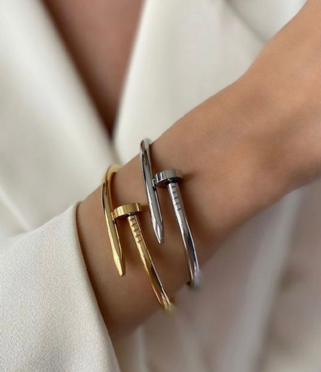Nail Twist Metal Cuff Bracelet – Gold & Silver