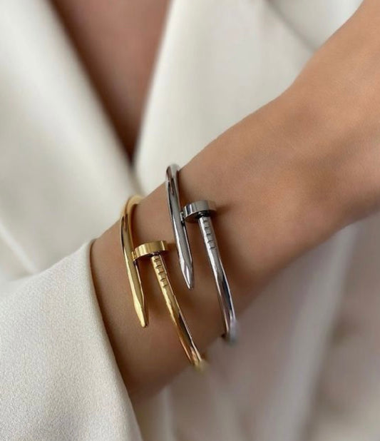 Nail Twist Metal Cuff Bracelet – Gold & Silver